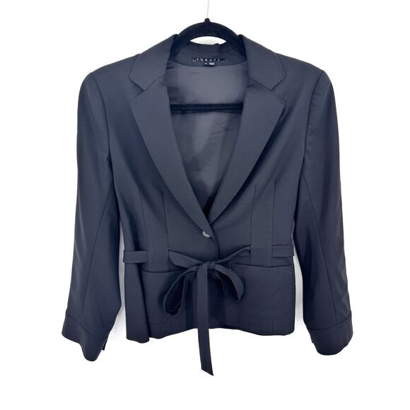 THEORY Kayle W Tailor Black Waist Tie 1 Button Blazer Jacket Size 6 - Picture 1 of 7
